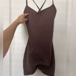 Sexy Strappy Scrunch Butt V Tapered Brown Exercise Jumpsuit Romper
